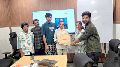 upGrad Hyderabad Somajiguda office - student and parents with the counselling team after their study abroad session